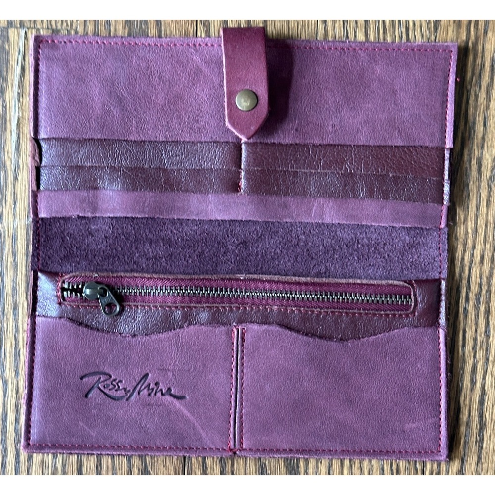 Rossy Mina Handcrafted Purple Leather Womens Wallet Barcelona Spain Snap Closure - Picture 3 of 6